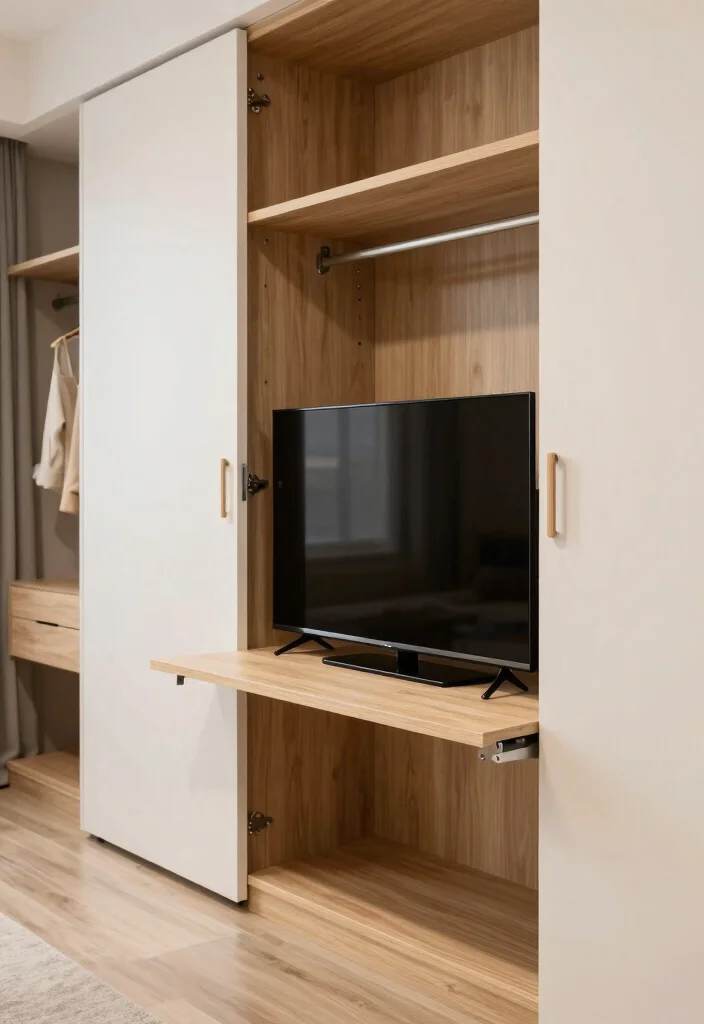10 TV in Closet Ideas Bedrooms with Hidden Lounge Appeal 6. The Closet TV Slide Out Shelf 0