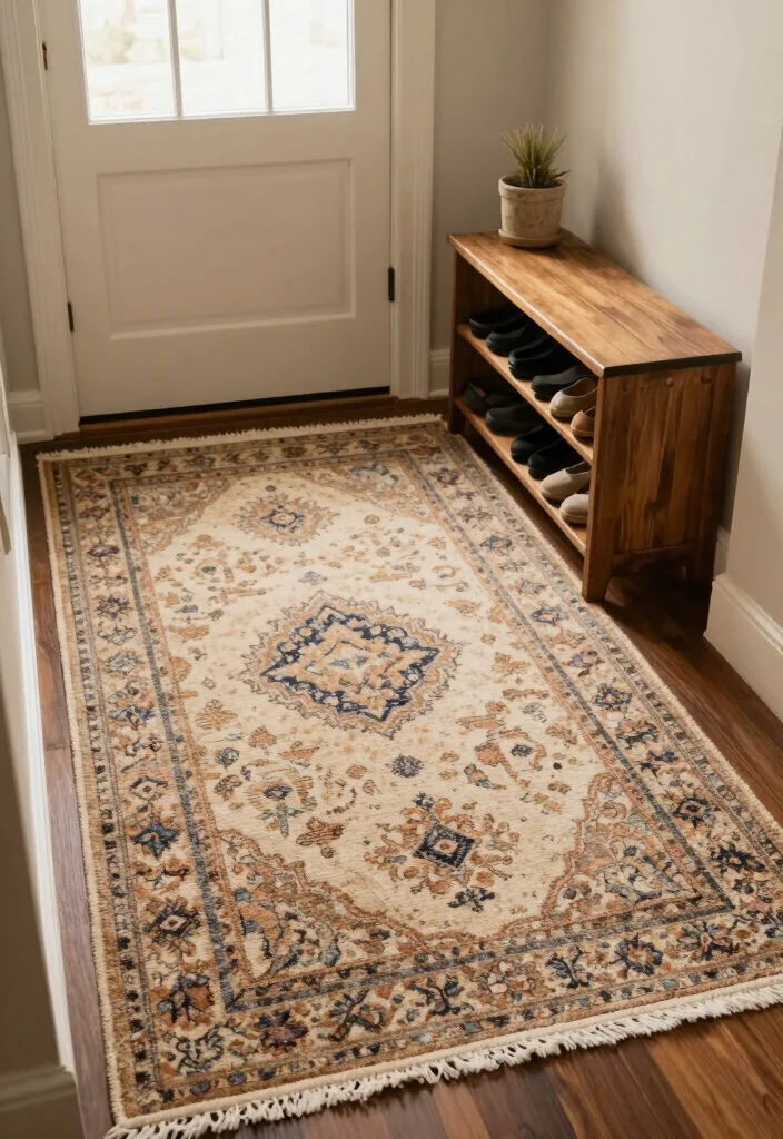 10 Tiny Front Entryway Ideas That Feel Open and Welcoming 9. Use Rugs to Define the Space 0
