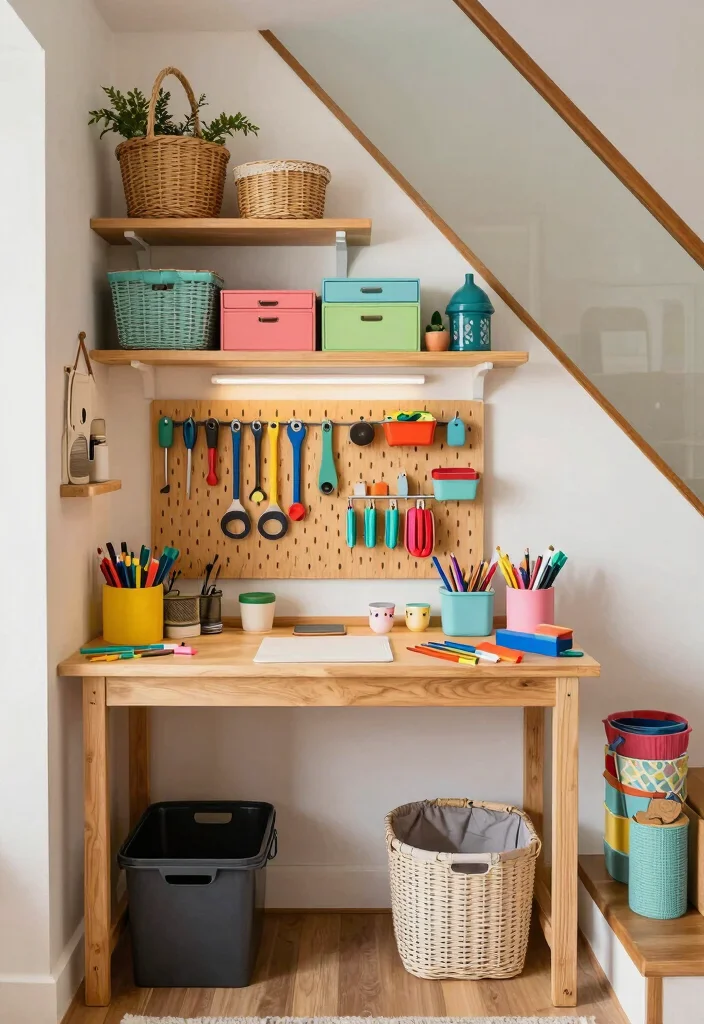 10 Under Stairs Closet Ideas to Turn Dead Space into Smart Storage 7. Craft Station 0
