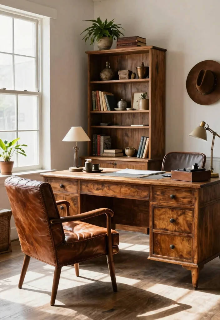 10 Western Office Decor Ideas with Rustic Personality 3. Vintage Western Furniture 0
