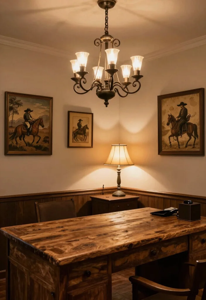 10 Western Office Decor Ideas with Rustic Personality 8. Statement Lighting 0
