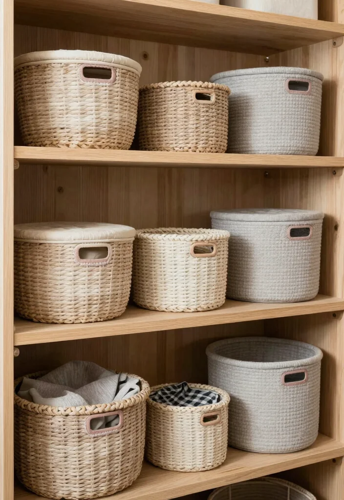 12 Basement Closet Ideas for Extra Storage Without Visual Clutter 1. Stylish Baskets for Neatness 0