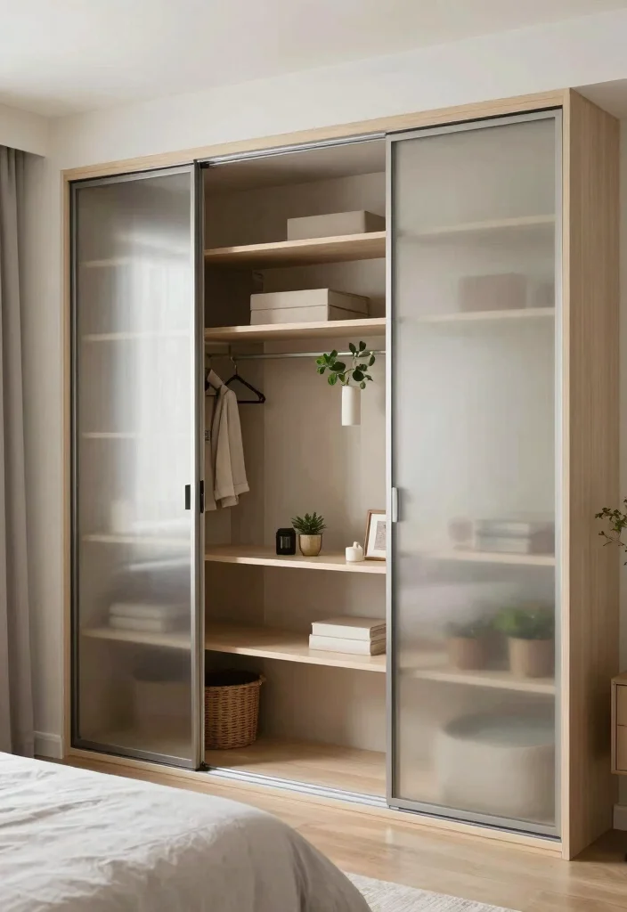 12 Bedroom Closet Door Ideas to Instantly Refresh the Space 4. Open Shelving with Sliding Panels 0