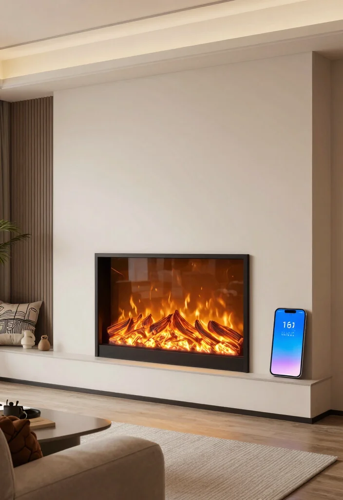 12 Built In Electric Fireplace Ideas for Modern Living Rooms 11. Smart Fireplace Technology 0