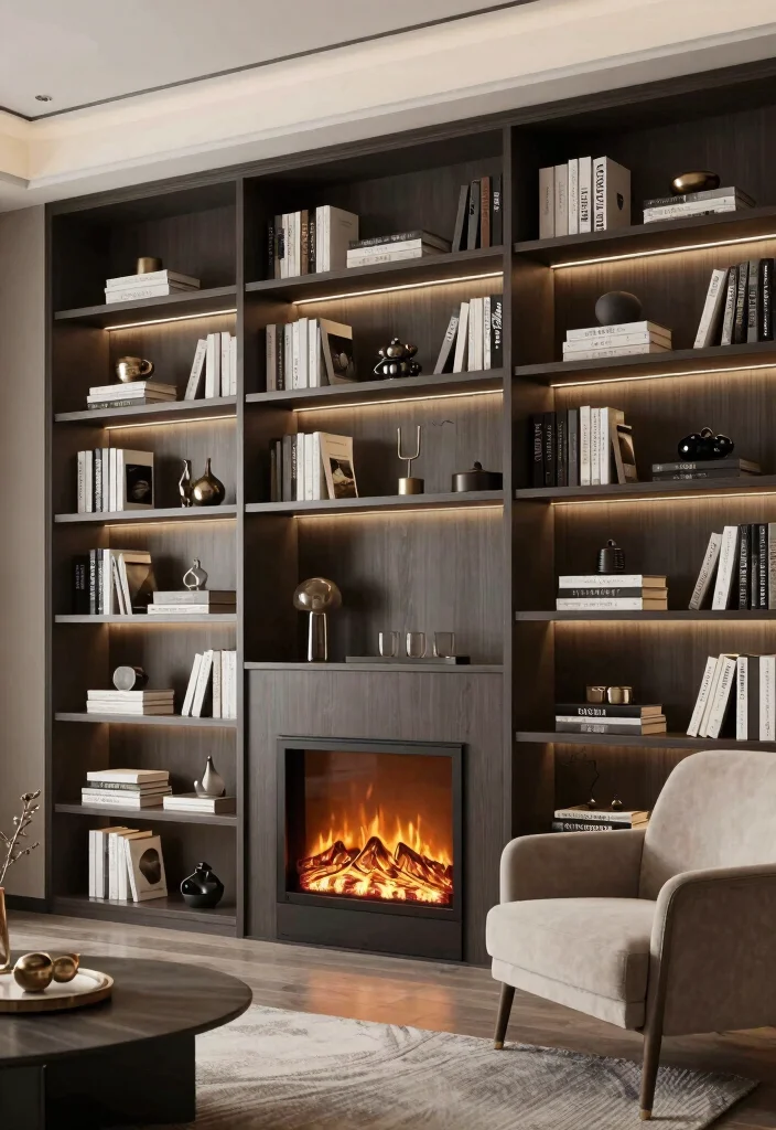 12 Built In Electric Fireplace Ideas for Modern Living Rooms 7. Custom Built In Bookshelves 0