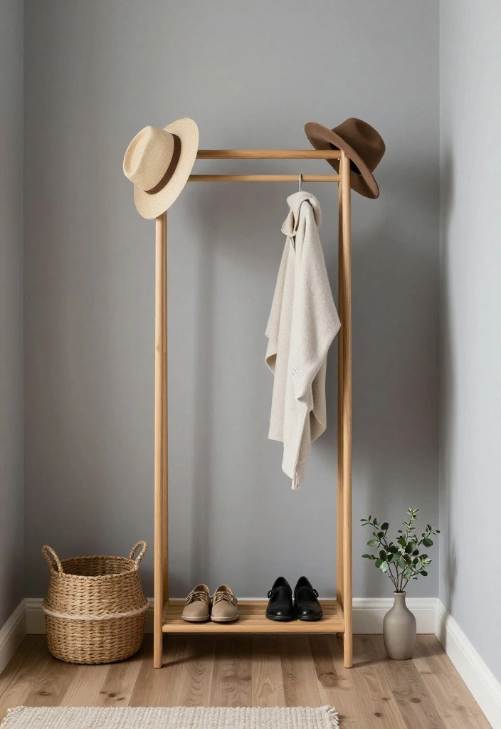 12 Coat Hanging Entryway Ideas to Keep Things Organized 2. Minimalist Coat Rack Stand 0