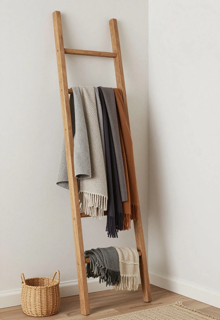 12 Coat Hanging Entryway Ideas to Keep Things Organized 3. Creative Ladder Rack 0