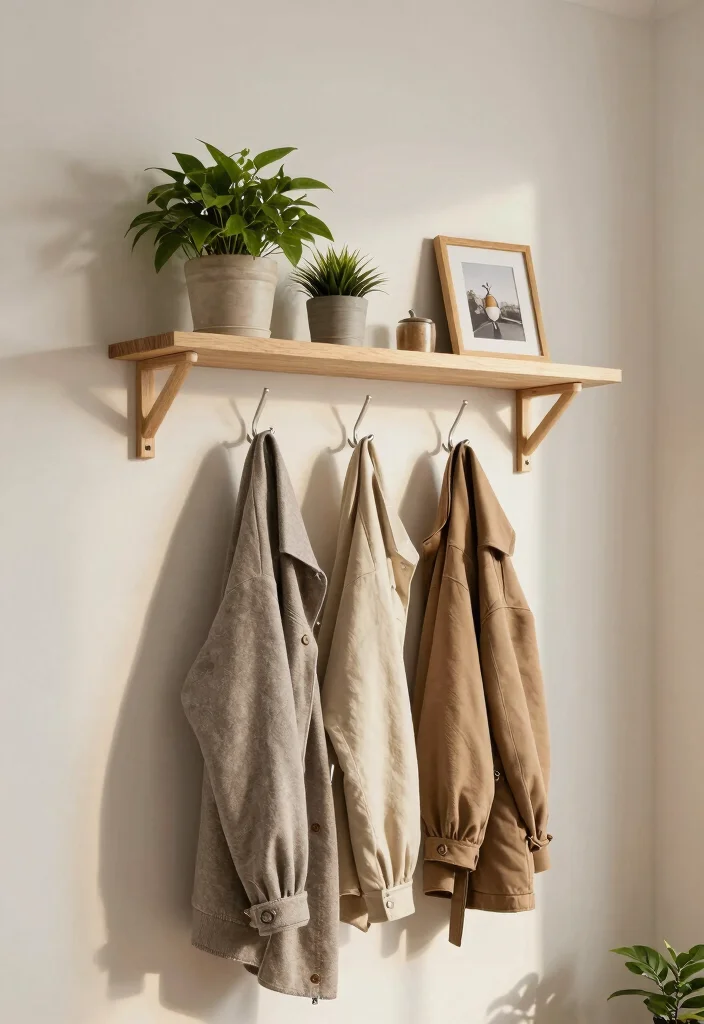 12 Coat Hanging Entryway Ideas to Keep Things Organized 5. Hooks and Shelves Combo 0