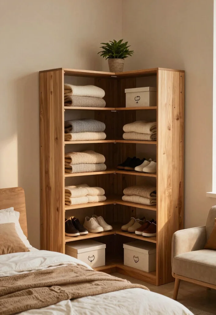 12 Corner Closet Ideas Bedrooms with Awkward Layout Solutions 13 12 Corner Closet Ideas Bedrooms with Awkward Layout Solutions 3. DIY Corner Closet with Open Shelving 0