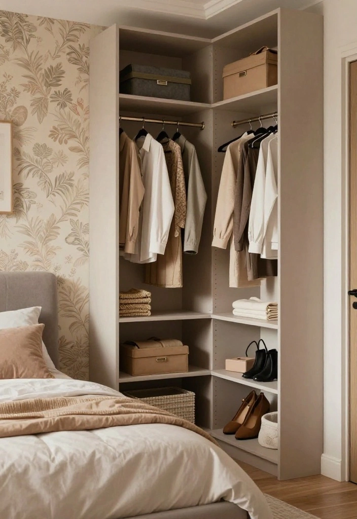 12 Corner Closet Ideas Bedrooms with Awkward Layout Solutions 49 12 Corner Closet Ideas Bedrooms with Awkward Layout Solutions 9. Corner Closet in a Nook with Accent Wall 0