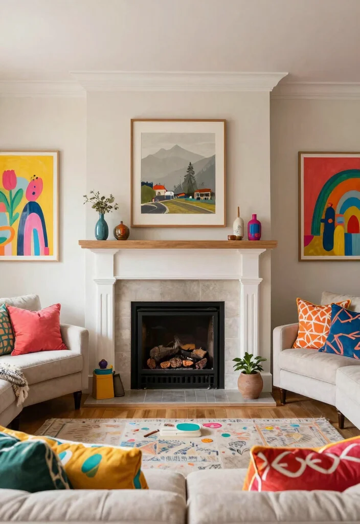 12 Corner Fireplace Ideas Farmhouse Homes Will Love 11. Colorful Accents Around the Fireplace 0