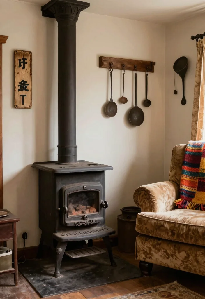 12 Corner Fireplace Ideas Farmhouse Homes Will Love 3. Vintage Charm with a Cast Iron Stove 0