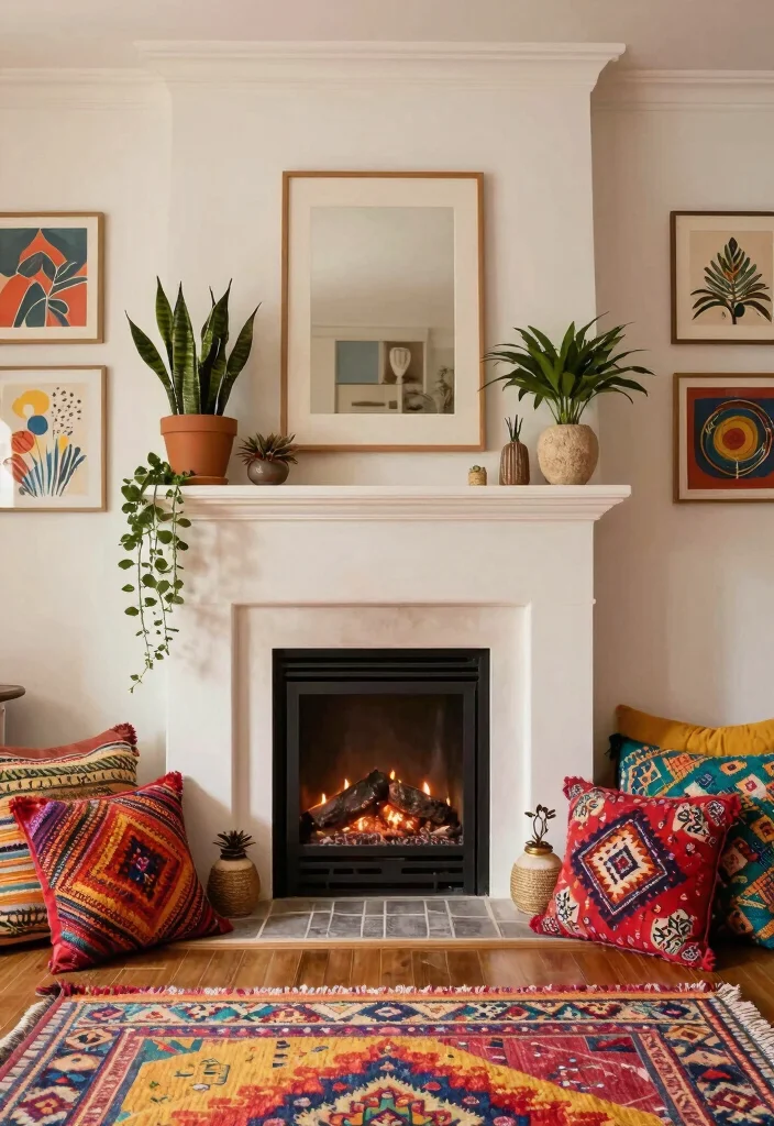 12 Corner Fireplace Ideas Farmhouse Homes Will Love 7. Boho Chic Corner Fireplace 0