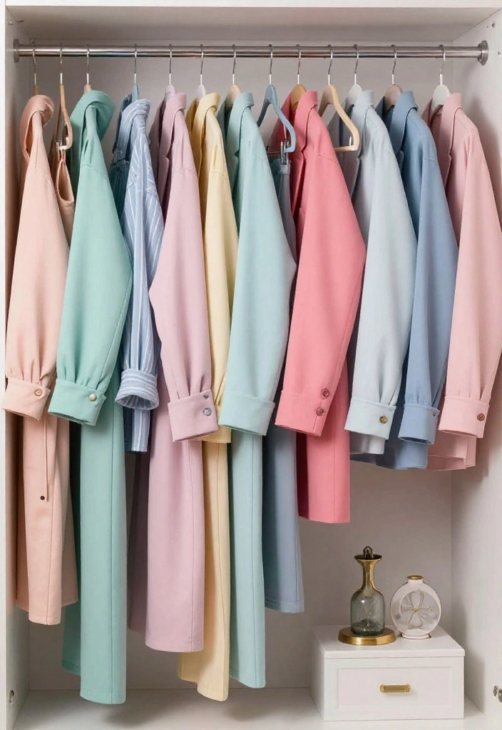 12 Cute Closet Ideas with Soft Colors and Personal Touches 6. Colorful Clothing Arrangements 0