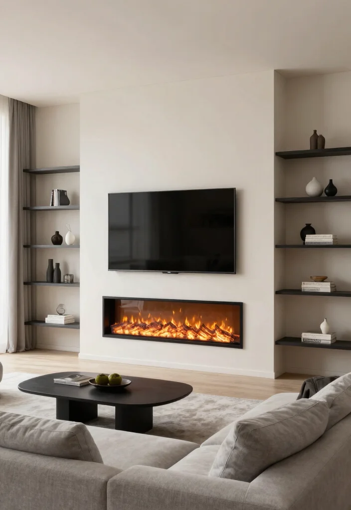 12 Electric Fireplace Ideas with TV Modern Living Rooms 1. Sleek Wall Mounted Elegance 0