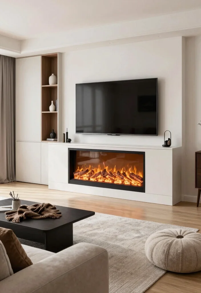 12 Electric Fireplace Ideas with TV Modern Living Rooms 4. Multi functional Furniture 0