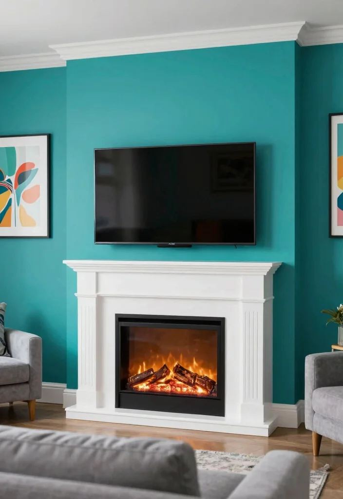 12 Electric Fireplace Ideas with TV Modern Living Rooms 5. Colorful Accent Walls 0