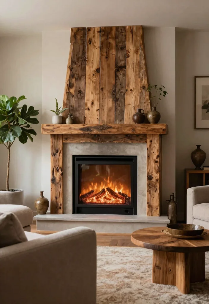 12 Electric Fireplace Ideas with TV Modern Living Rooms 6. Rustic Charm with Modern Twist 0