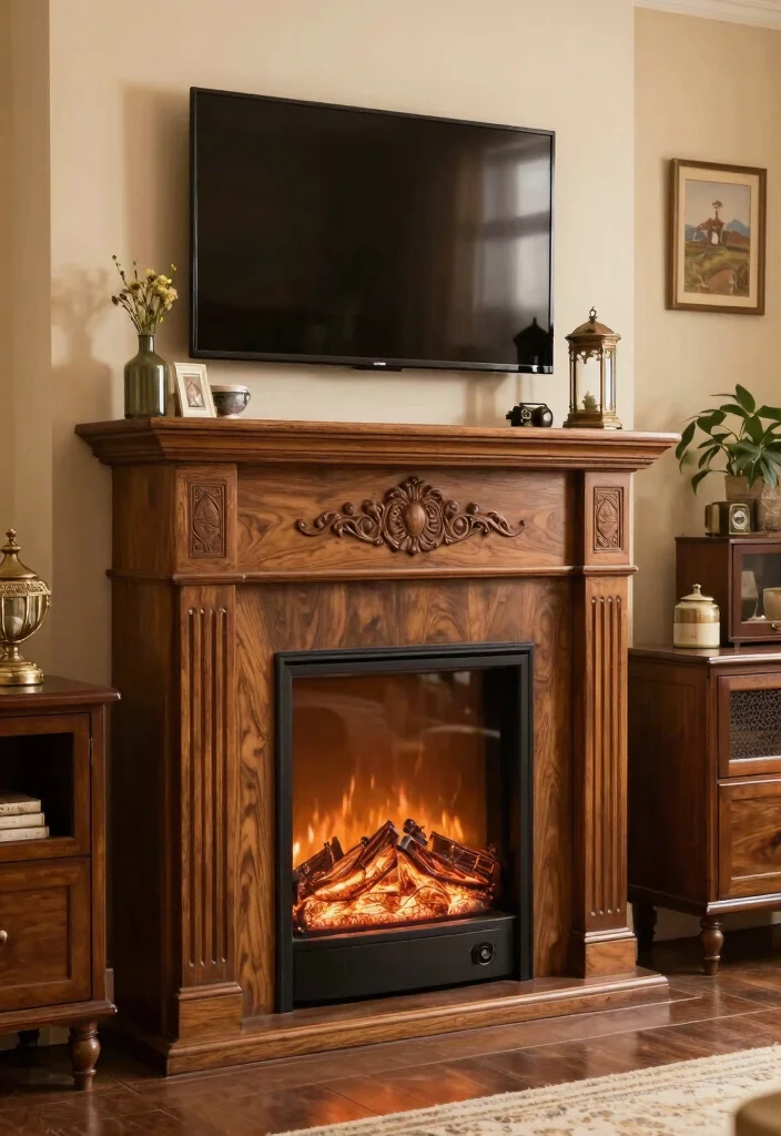 12 Electric Fireplace Ideas with TV Modern Living Rooms 9. Vintage Inspired Designs 0