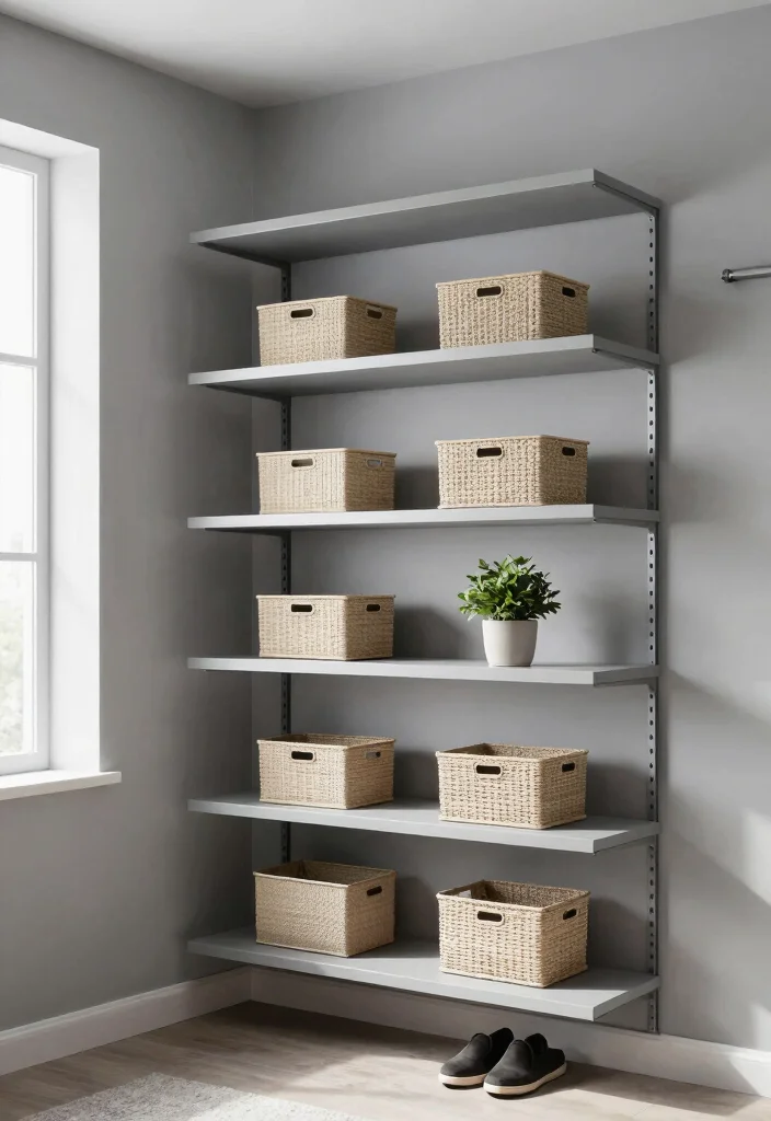 12 Entry Closet Ideas for Functional and Clutter Free Homes 1. Incorporate Minimalist Shelving 0