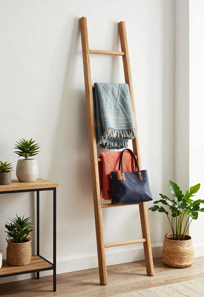 12 Entryway Cabinet Ideas for Hidden Storage and Clean Looks 12. Decorative Ladder for Unique Storage 0