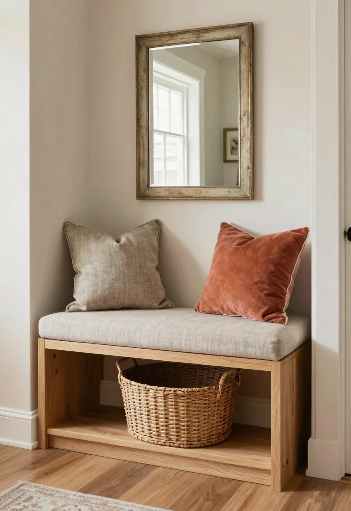 12 Entryway Chair Ideas for Compact Seating Solutions 3. Cozy Bench with Storage 0
