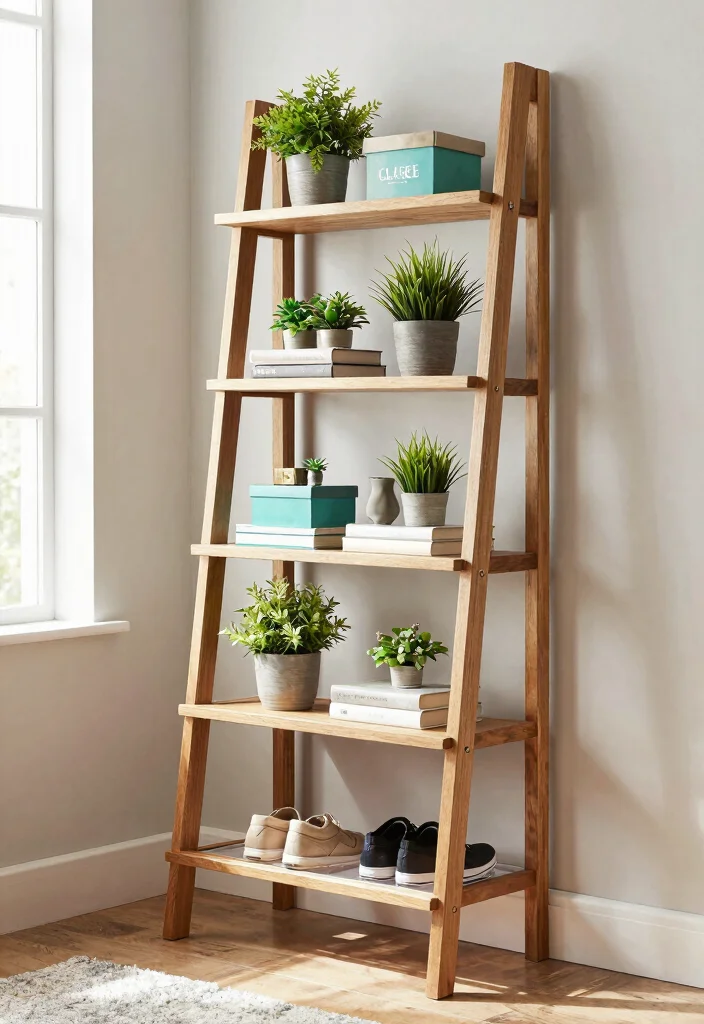 12 Entryway Furniture Ideas That Maximize Small Spaces 9. Ladder Style Shelf Units 0
