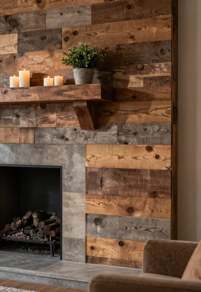 12 Fireplace Accent Wall Ideas for Strong Visual Focus 1. Reclaimed Wood Warmth 0