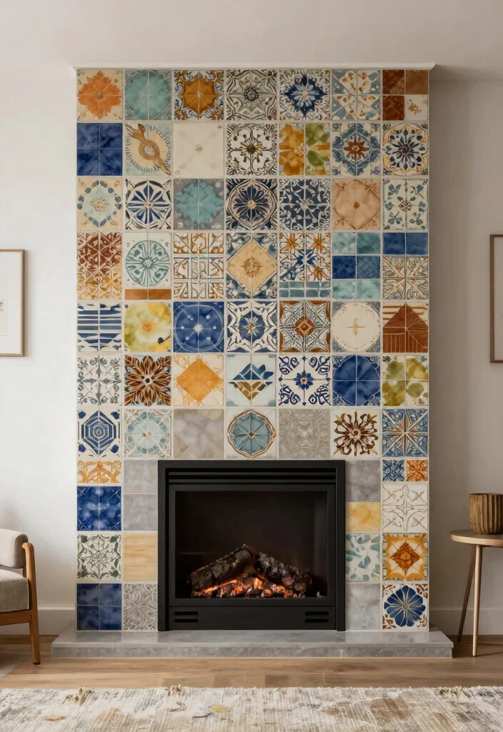 12 Fireplace Accent Wall Ideas for Strong Visual Focus 10. Decorative Tile Accent 0
