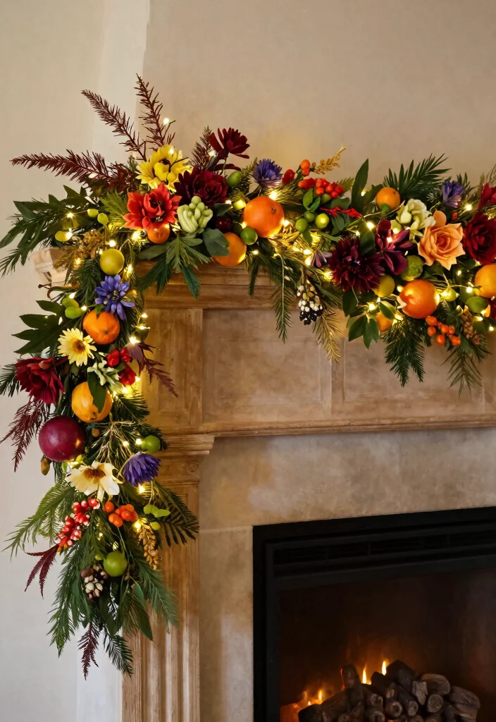 12 Fireplace Decoration Ideas for Everyday Styling 35 12 Fireplace Decoration Ideas for Everyday Styling 5. Seasonal Garland Magic 0
