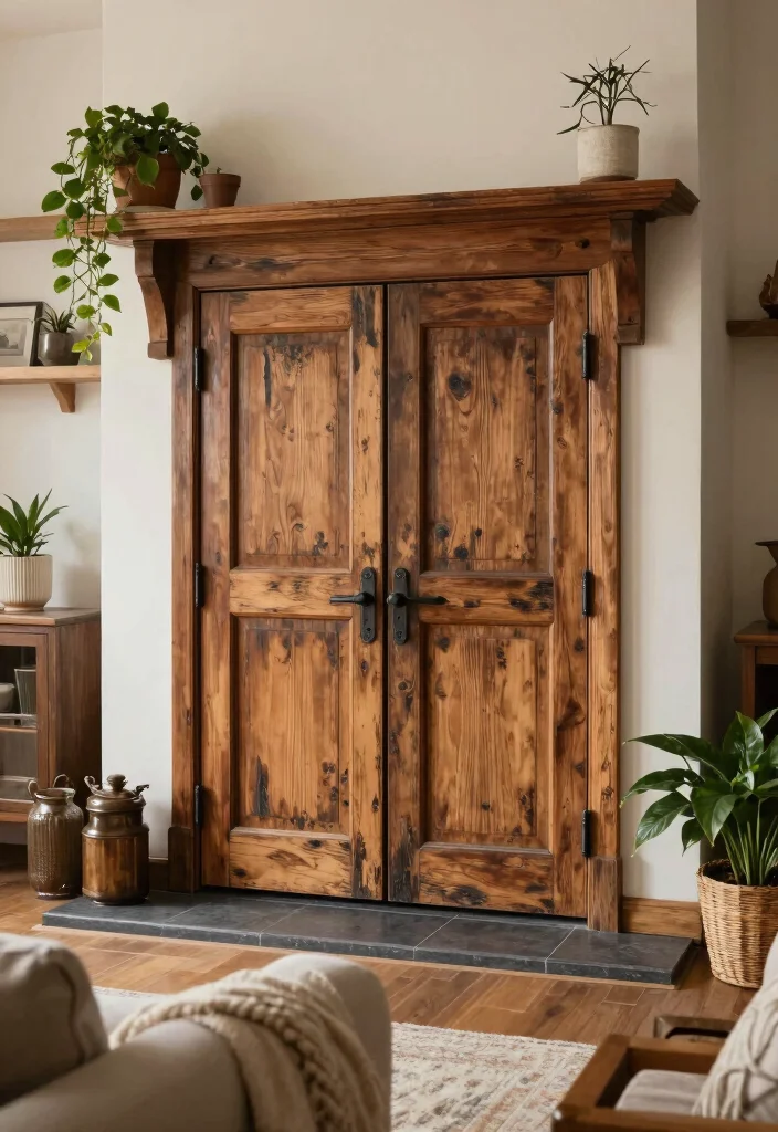 12 Fireplace Doors Ideas for Safety and Visual Style 23 12 Fireplace Doors Ideas for Safety and Visual Style 3. Distressed Wooden Frames 0
