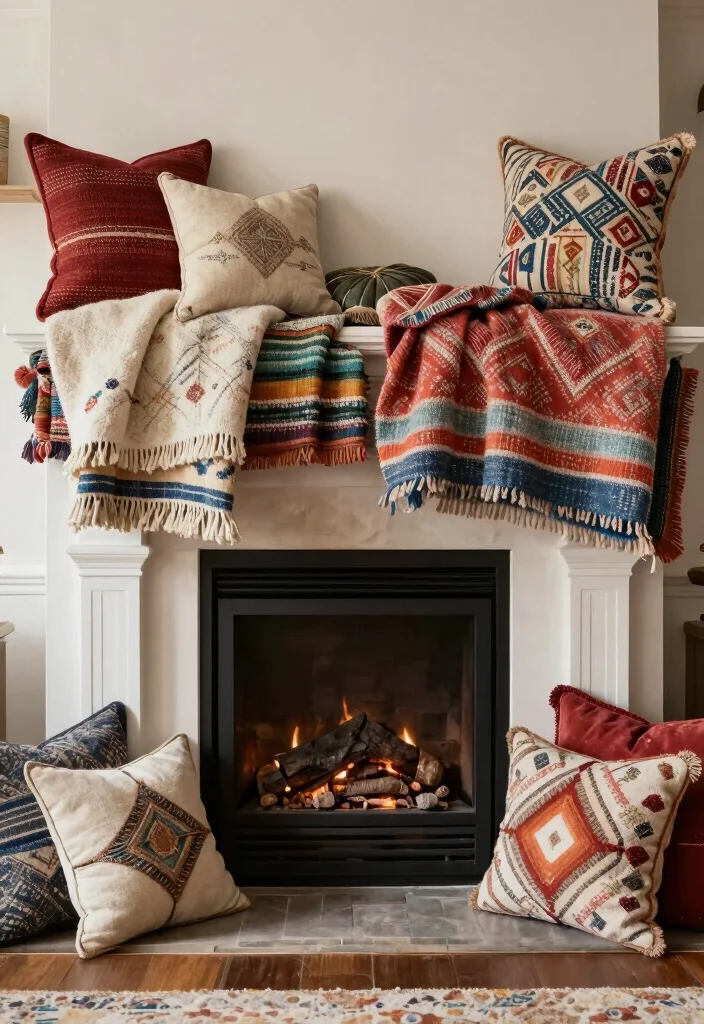 12 Fireplace Ideas for Non Working Fireplaces That Still Look Great 11. Textile Layering 0