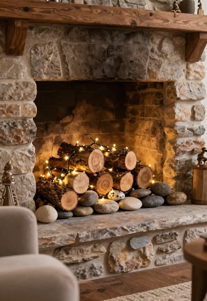 12 Fireplace Ideas for Non Working Fireplaces That Still Look Great 4. Decorative Logs and Stones 0