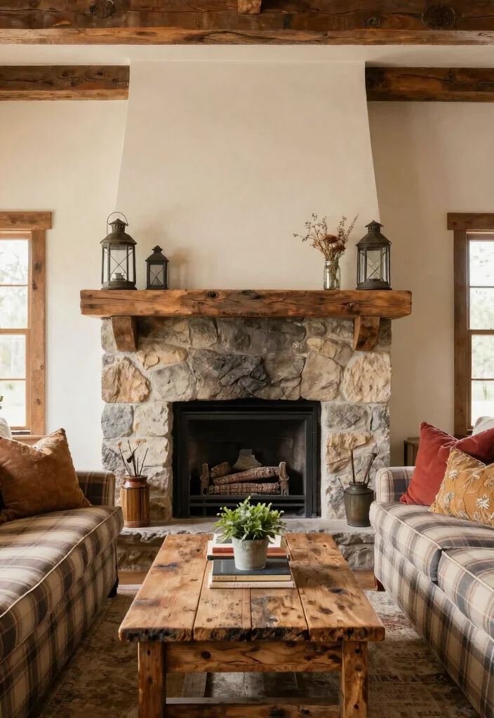 12 Fireplace Room Ideas for Comfortable Layout Planning 2. Rustic Charm Farmhouse Vibes 0