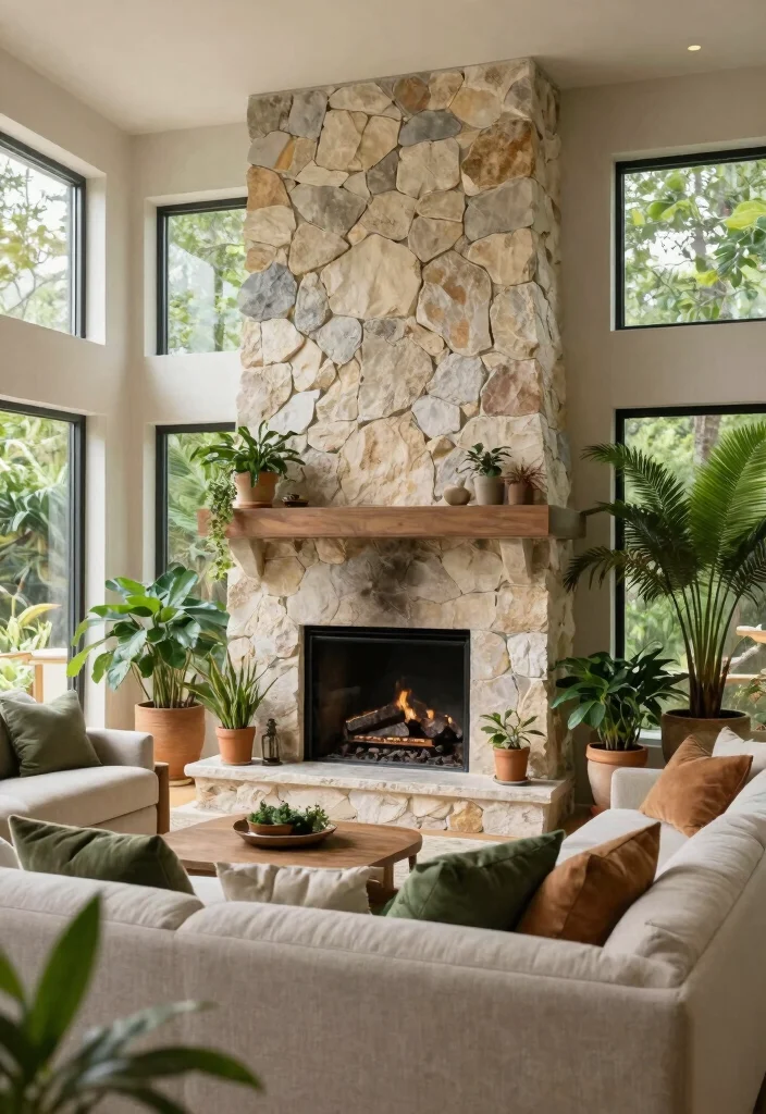 12 Fireplace Room Ideas for Comfortable Layout Planning 6. Nature Inspired Bringing the Outdoors In 0