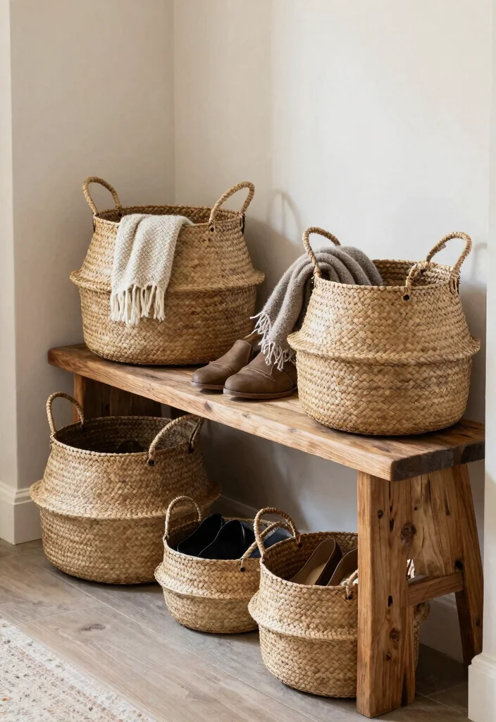 12 French Country Entryway Ideas with Soft Rustic Charm 4. Woven Baskets for Storage 0