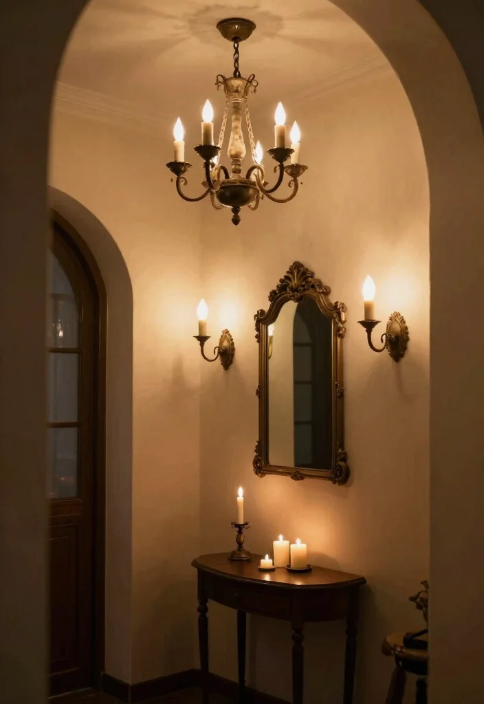 12 French Country Entryway Ideas with Soft Rustic Charm 6. Soft Lighting Solutions 0