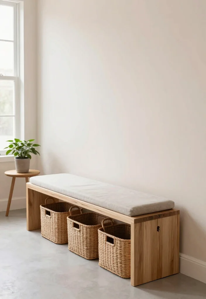 12 Front Room Ideas Entryway for Open Layout Homes 2. Minimalist Bench for Functionality 0