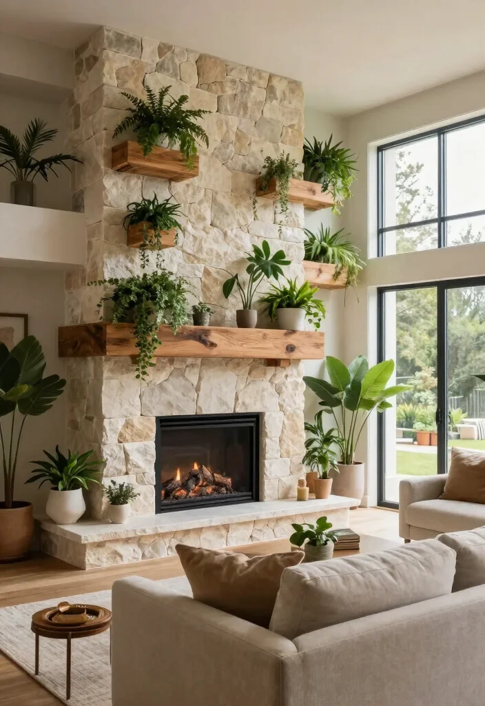 12 Gas Fireplace Wall Ideas for Modern Living Rooms 60 12 Gas Fireplace Wall Ideas for Modern Living Rooms 10. Biophilic Design Elements 0