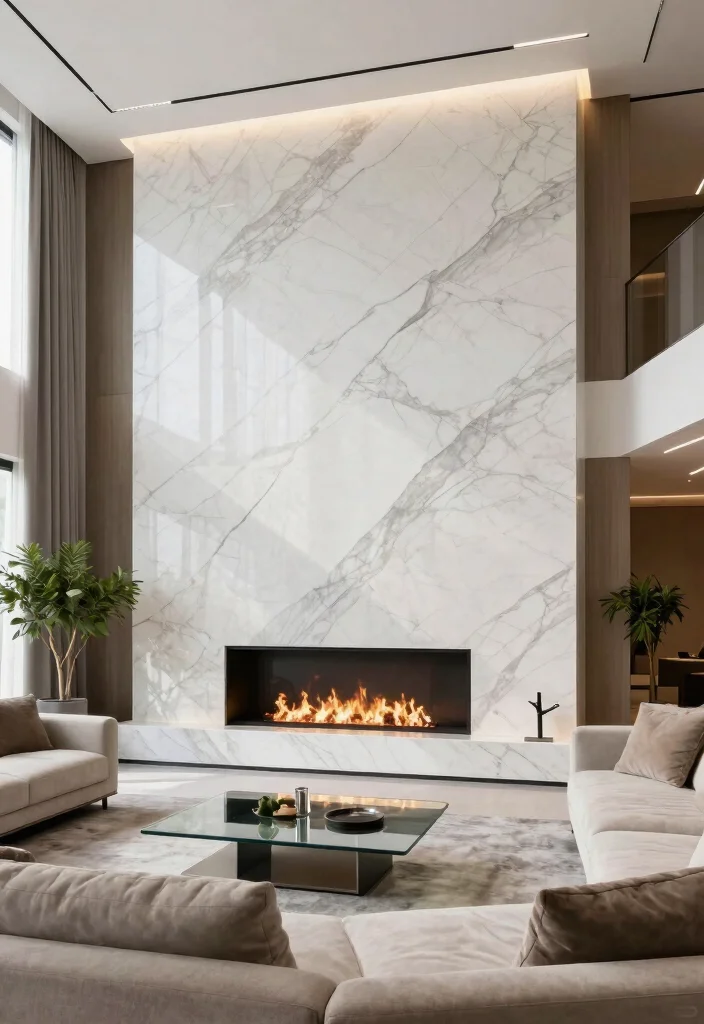 12 Gas Fireplace Wall Ideas for Modern Living Rooms 12 12 Gas Fireplace Wall Ideas for Modern Living Rooms 2. Sleek Marble Elegance 0