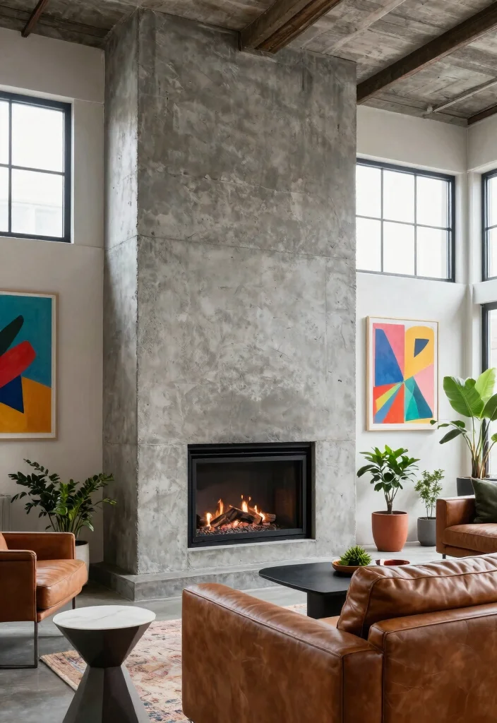 12 Gas Fireplace Wall Ideas for Modern Living Rooms 13 12 Gas Fireplace Wall Ideas for Modern Living Rooms 3. Bold Concrete Statements 0