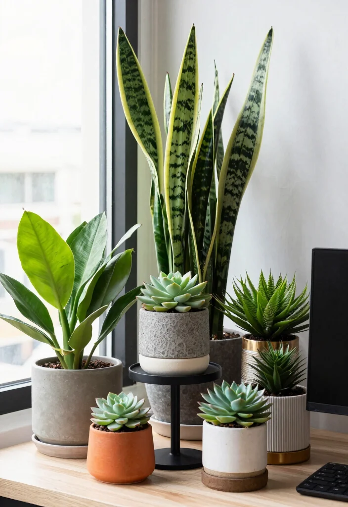 12 Glam Office Ideas with Polished Feminine Style 9. Greenery and Plants 0