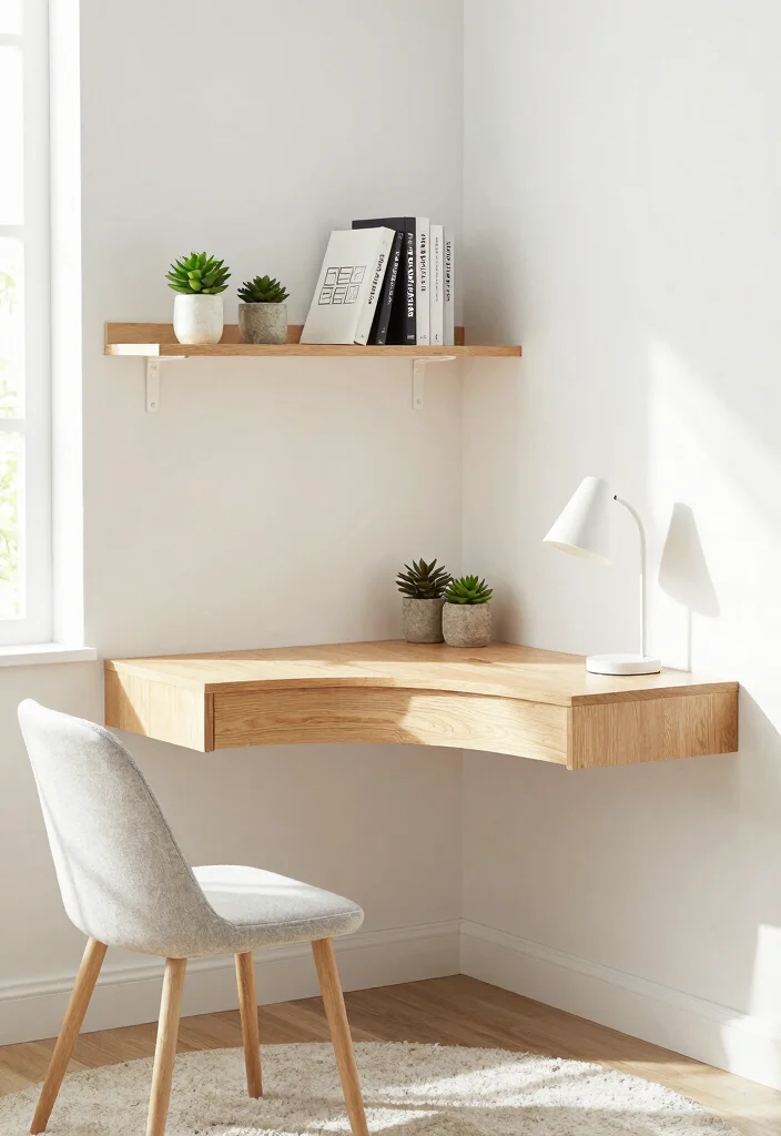12 Home Office Corner Desk Ideas for Small Rooms 1. Floating Desk for Minimalist Charm 0