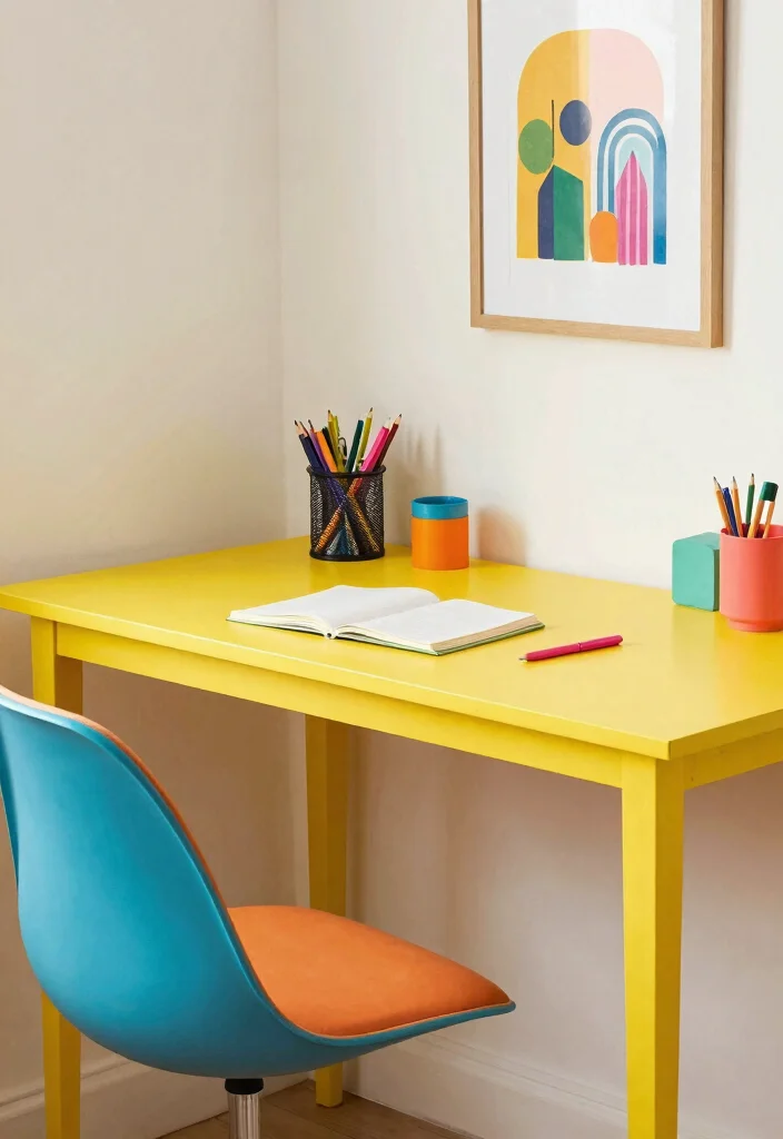 12 Home Office Corner Desk Ideas for Small Rooms 10. Desk with a Color Pop 0