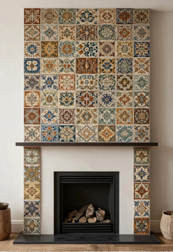 12 Modern Fireplace Tile Ideas with Sleek Visual Impact 10. Vintage style Tiles 0