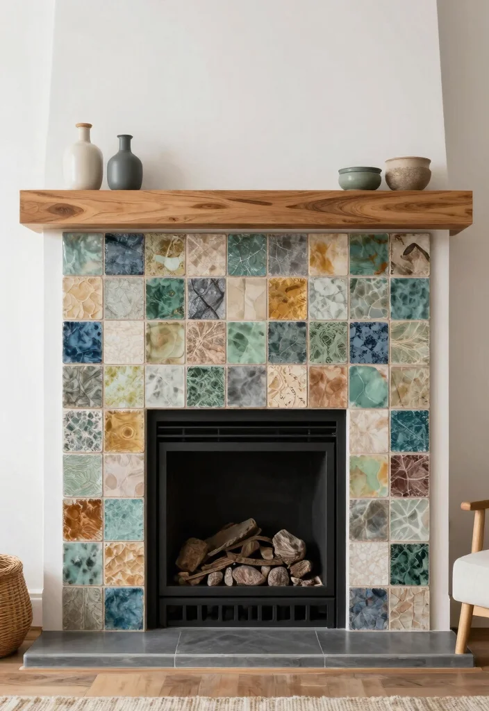12 Modern Fireplace Tile Ideas with Sleek Visual Impact 4. Eco Friendly Recycled Tiles 0
