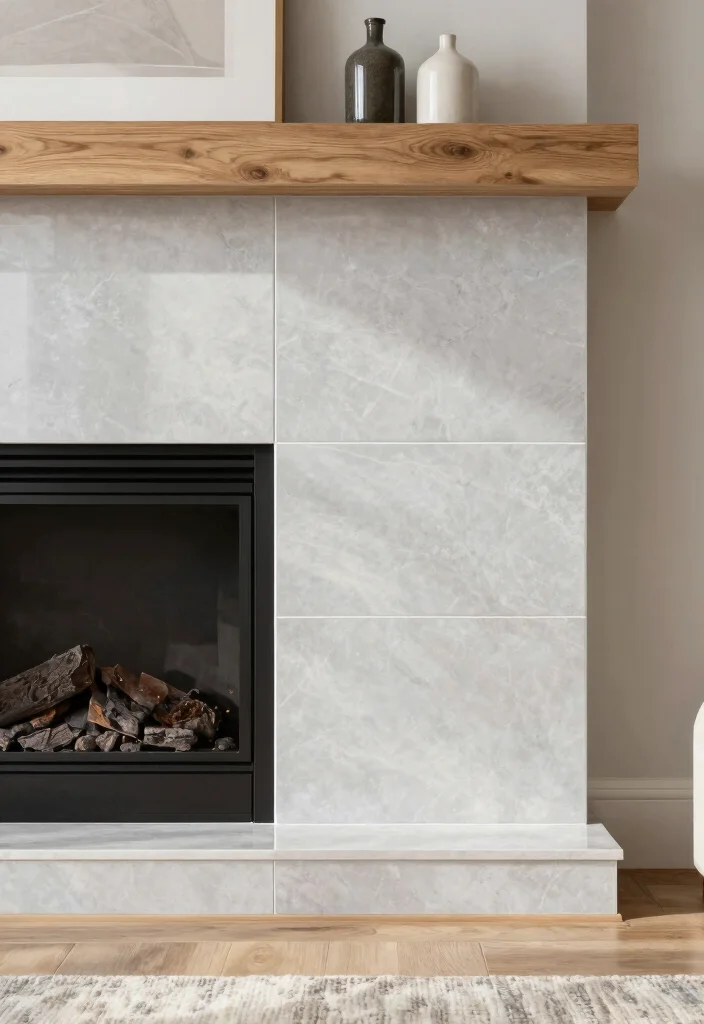 12 Modern Fireplace Tile Ideas with Sleek Visual Impact 6. Large Format Porcelain Tiles 0