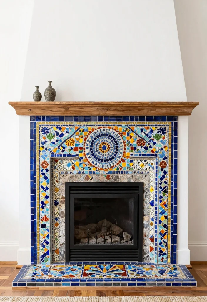12 Modern Fireplace Tile Ideas with Sleek Visual Impact 7. Mosaic Tiles 0