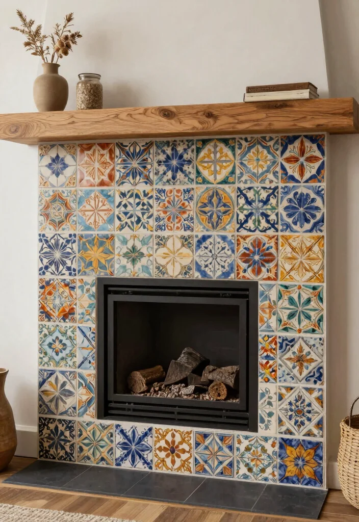 12 Modern Fireplace Tile Ideas with Sleek Visual Impact 8. Cement Tiles 0