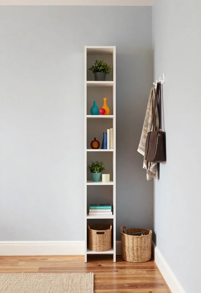 12 Narrow Entryway Ideas for Better Flow 2. Vertical Shelving Units 0